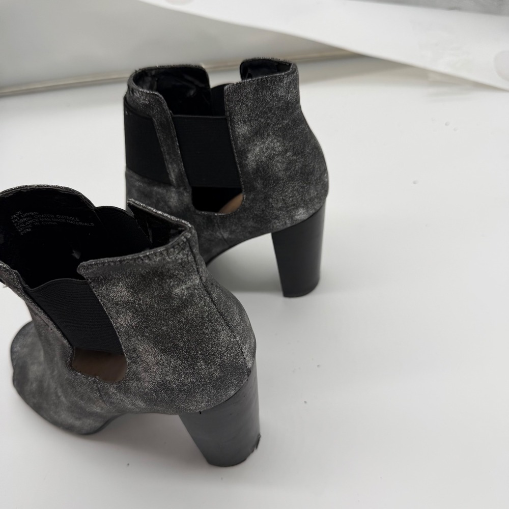 Kaari Blue Jade Metallic Charcoal Peep Toe Block Heel Ankle Booties 8.5M